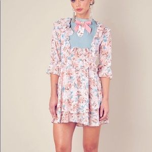 For Love& Lemons Rose Pedal long sleeve mini dress